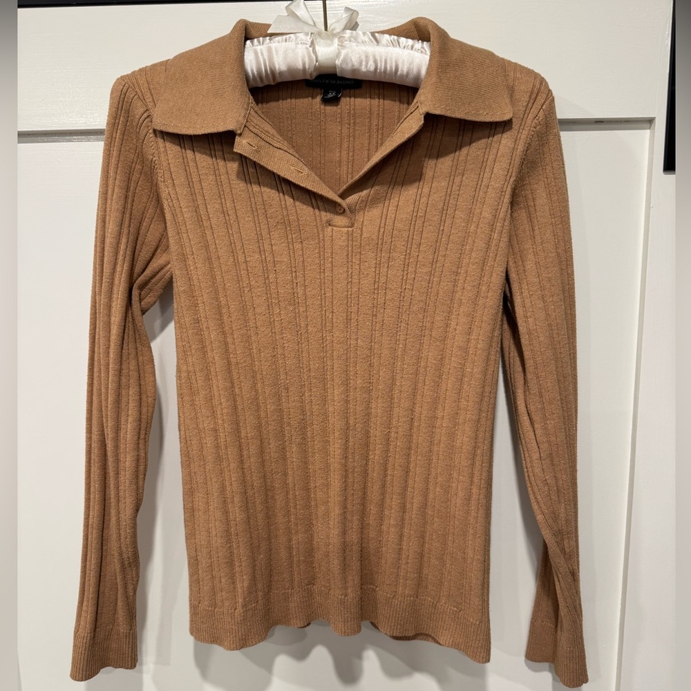Saks Fifth Avenue Camel Ribbed Knit Top
